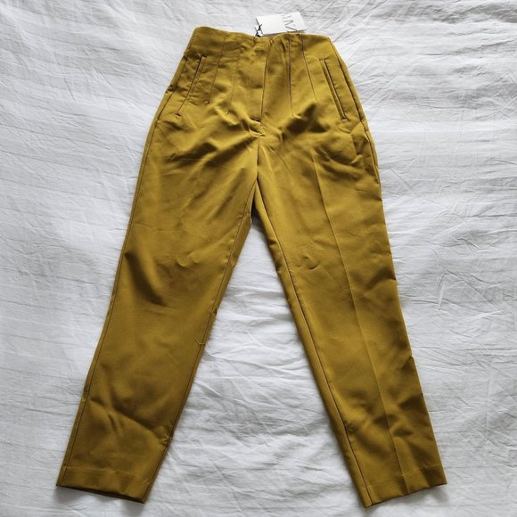 ZARA - High-waisted pants - Olive/Tan - Picture 1 of 8